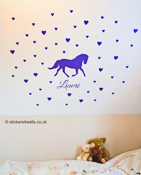 Personalised Horse Glitter Wall Sticker, Your Name Glitter Horse Decal