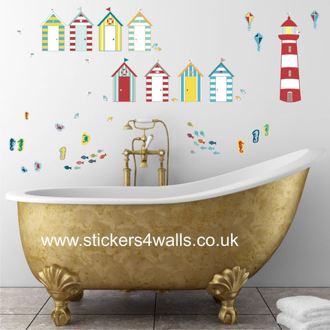 Reusable Beach Hut Fabric Wall Stickers, Seaside Themed Wall Art