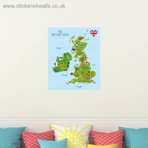 Reusable British Map Wall Sticker, UK Map Fabric Wall Graphic, England Ireland Scotland Wales Wall Art