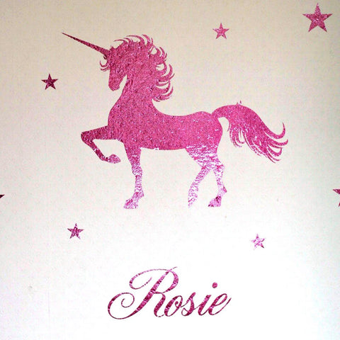 Glitter Unicorn Personalised Wall Sticker, Name Unicorn Wall Decal