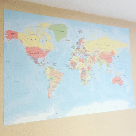Reusable Large World Map Wall Wall Sticker, Political Design World Map Wall Decal