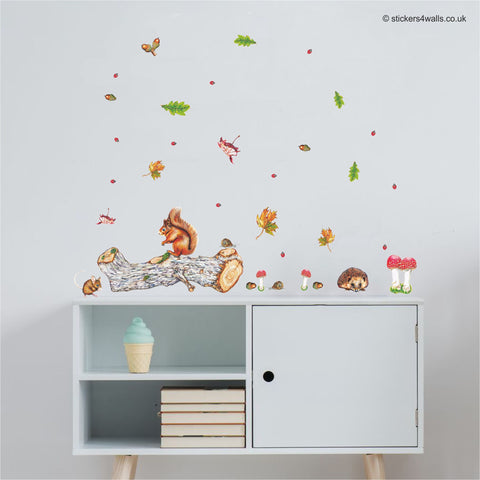 Reusable Woodland Animal Wall Stickers, Squirrel Wall Decals, Hedgehog Wall Stickers, Woodland Wallart For Nursery Or Children's Bedroom