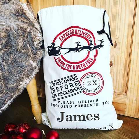 Personalised Santa Christmas Sack, Christmas Eve Sack with Child's Name