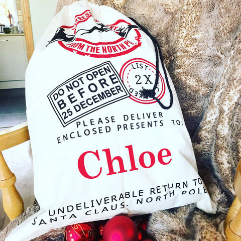 Personalised Santa Christmas Sack, Christmas Eve Sack with Child's Name