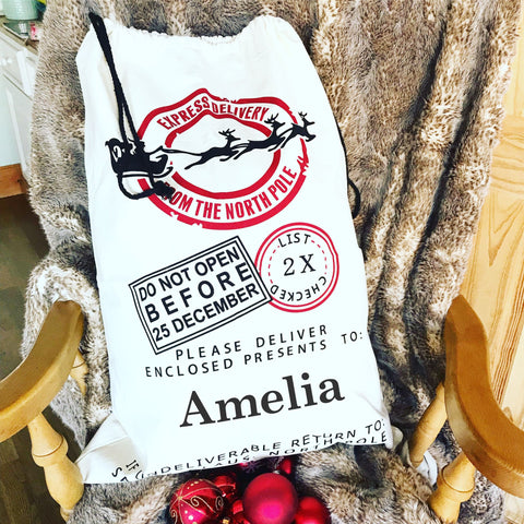 Personalised Santa Christmas Sack, Christmas Eve Sack with Child's Name