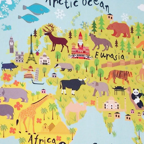 Reusable Fabric World Map Wall Sticker for Kids, Map of the World Kids Wall Art, World Map Wall Decal for Kids