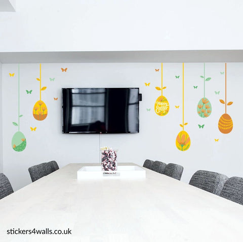 Reusable Easter Eggs Wall Stickers, Yellow & Green Easter Decals