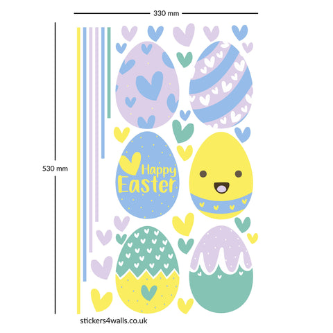 Reusable Easter Eggs With Hearts Wall Stickers, Purple, Yellow & Green