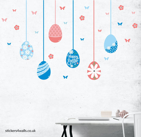 Reusable Easter Eggs Wall Stickers, Pink & Blue Easter Decals
