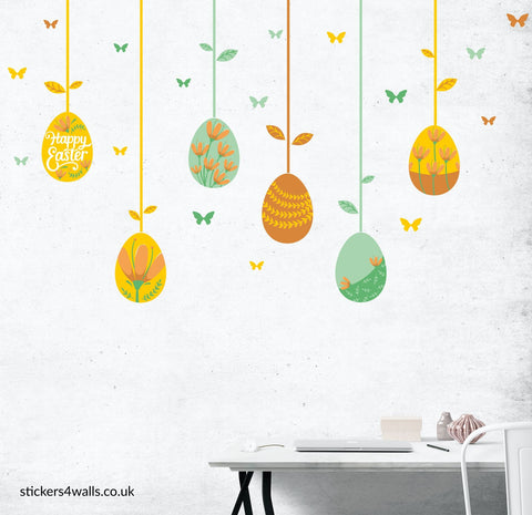 Reusable Easter Eggs Wall Stickers, Yellow & Green Easter Decals