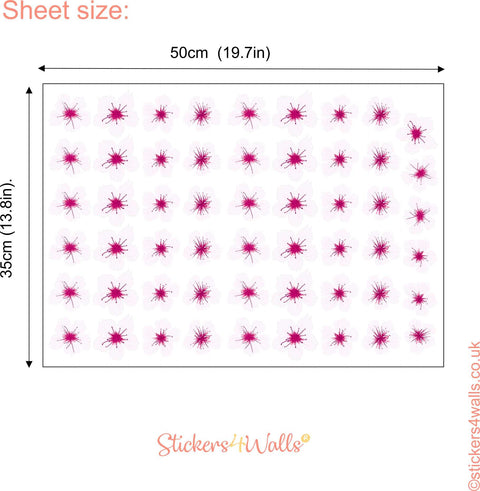 Reusable Cherry Blossom Wall Stickers, Set of 54 Decorative Fabric Flowers Decals