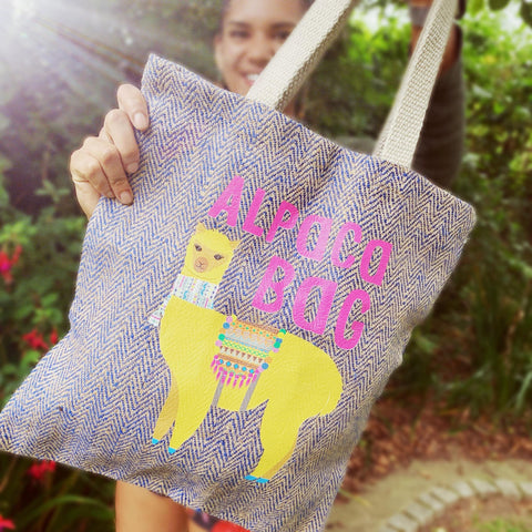 Jute shopping bag, Alpaca Bag, Blue reusable shopper, trendy reusable shopping bag, High quality jute bag, Strong reusable bag, Fabric Bag