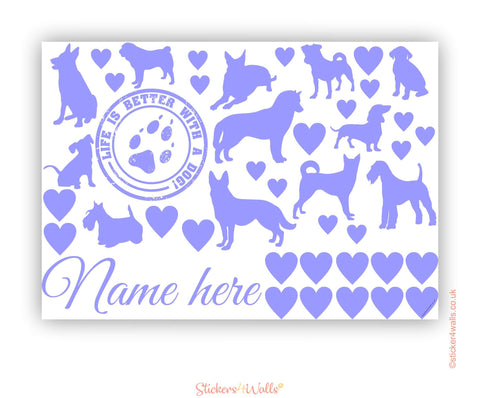 Personalised Name Glitter Vinyl Dog And Heart Wall Stickers For Pet Lovers