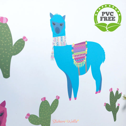 Reusable Fabric Alpaca Wall Stickers, Alpaca and Cactus Boho Wall Art