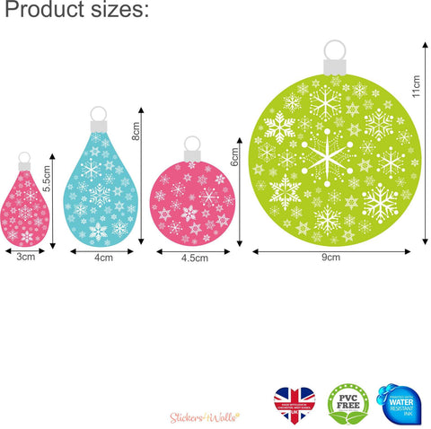 Reusable Christmas Wall Sticker Baubles, Set Of 24 Bright Colour Holiday Wall Decals
