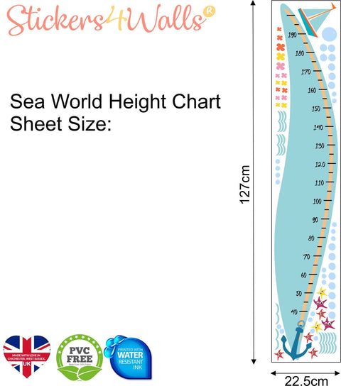 Reusable Fabric Sea World Height Chart Wall Sticker, Kids Wall Art Decal Measuring Height Chart