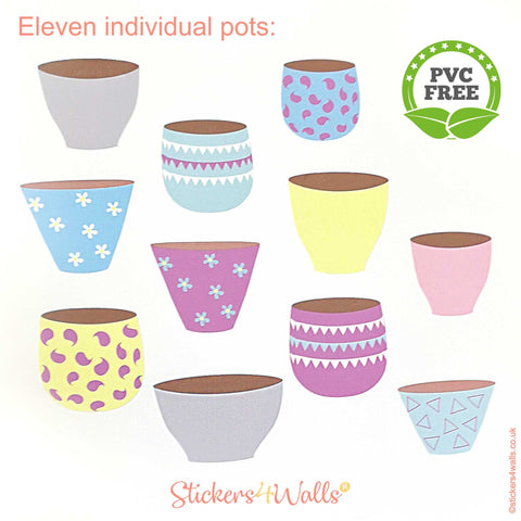Reusable Succulent and Cactus Wall Stickers, Fabric Plant & Pots Decals, Home Décor Interior Design Wall Graphics