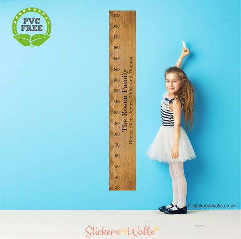 Reusable Personalised Ruler Height Chart Wall Sticker, Fabric Family Height Measure Decal