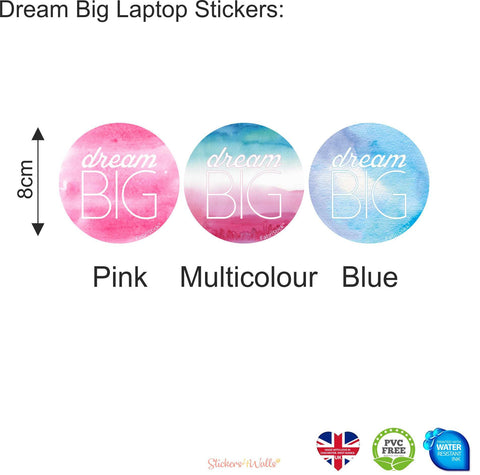 Dream Big Laptop Sticker, Watercolour Style Decal, Inspirational Quote Sticker