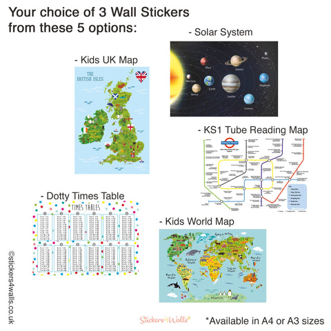 Educational Wall Sticker Pack For Keystage 1 Pupils, Sets Of 3 Reusable Wall Stickers For Home Schooling Inspiration