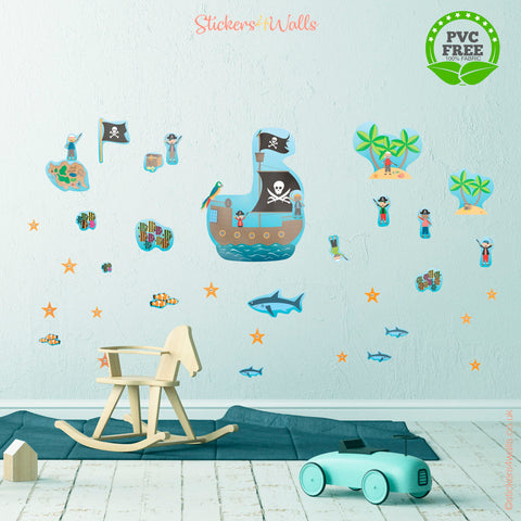 Reusable Pirate Wall Stickers, Pirate Wall Decal Set, Interactive Story Wall Stickers, Pirate Room Theme Designs