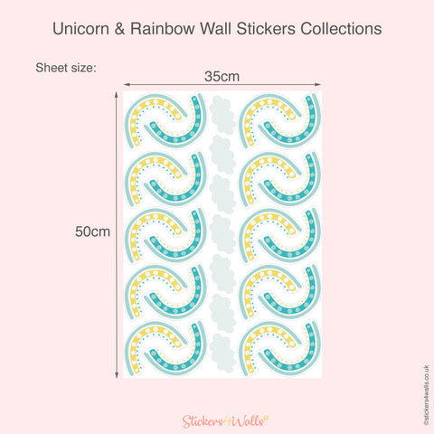 Reusable Fabric Unicorn And Rainbow Wall Stickers, Dreaming & Dancing Unicorns With Colourful Rainbows Nursery Art