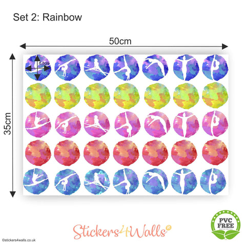 Reusable Gymnastics Polka Dot Wall Stickers, Colourful Gymnast Dotty Decals