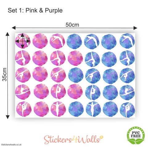 Reusable Gymnastics Polka Dot Wall Stickers, Colourful Gymnast Dotty Decals