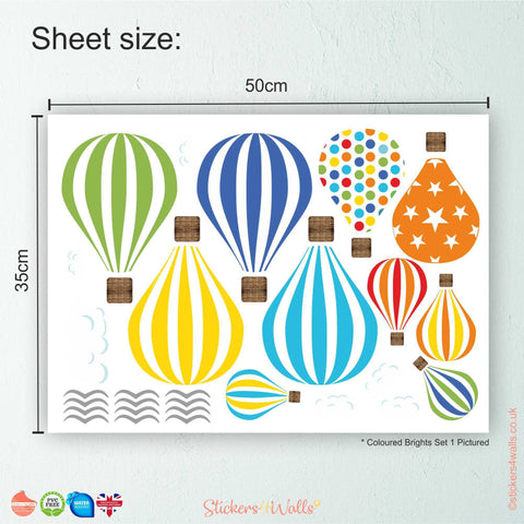 Reusable Fabric Hot Air Balloon Wall Stickers, Set Of 10 Coloured Balloon & Cloud Wall Decals