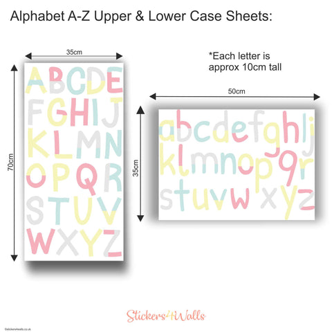 Alphabet & Number Fabric Wall Stickers - Reusable & Repositionable, Pastel Coloured