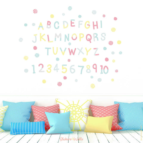 Reusable Pastel Alphabet Wall Stickers, Fabric Number & Letter Wall Decals
