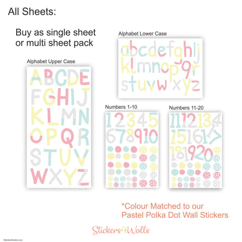 Alphabet & Number Fabric Wall Stickers - Reusable & Repositionable, Pastel Coloured