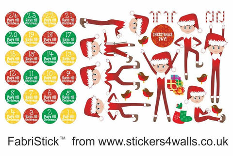Reusable Christmas Advent Wall Stickers, Elf Christmas Count Down Decals