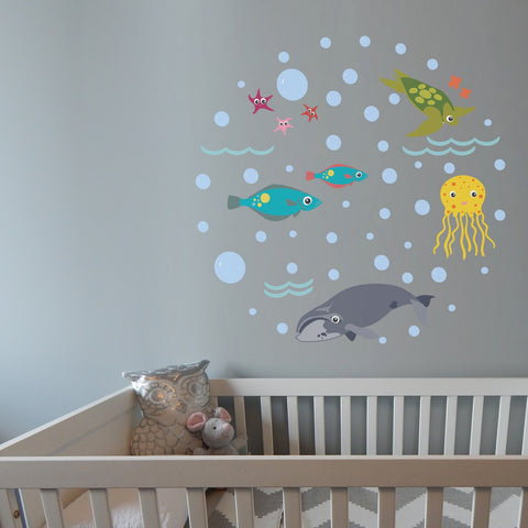 Reusable Whale Fabric Wall Stickers, Sea World Collection For Kids