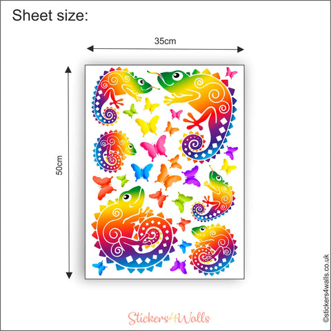 Rainbow & Chameleons Fabric Wall Stickers - Reusable, Repositionable with Butterflies
