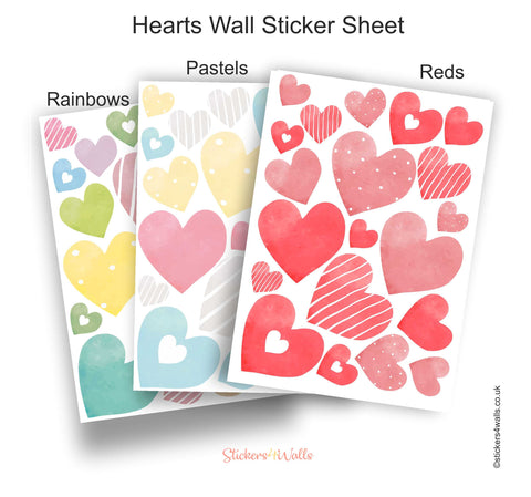 Reusable Valentine Heart Wall Sticker, Reds, Pastel, Rainbow, Soft Grey, Pinks Collections