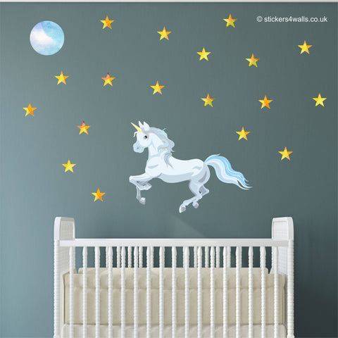 Unicorn Wall Sticker, Unicorn Stars Wall Sticker, Unicorn Fabric Wall Decal, Unicorn wall sticker, Fairytale unicorn decal