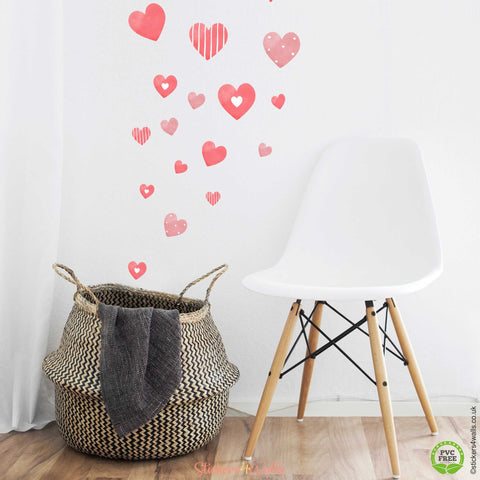 Reusable Valentine Heart Wall Sticker, Reds, Pastel, Rainbow, Soft Grey, Pinks Collections