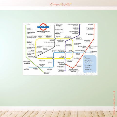 Educational Interactive Tube Reading Map Keystage 1 Wall Sticker, Kids Reading Map Wall Decal For Home or School,