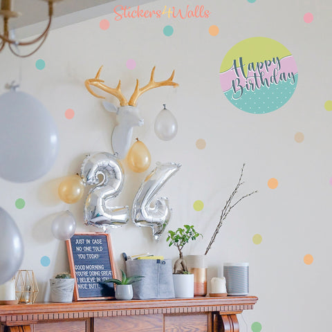 Reusable Extra Large Birthday Polka Dot Wall Sticker, Happy Birthday Celebration Decal