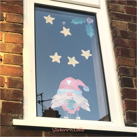 Reusable Large Nordic Gnome Trio Window Decorations, Christmas Window Cling Decals