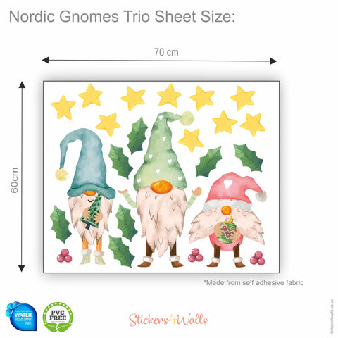 Reusable Large Nordic Gnome Trio Wall Stickers, Christmas Wall Decals