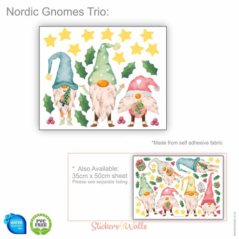 Reusable Large Nordic Gnome Trio Wall Stickers, Christmas Wall Decals