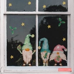 Reusable Large Nordic Gnome Trio Window Decorations, Christmas Window Cling Decals