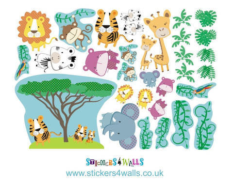 Reusable Safari Animal Fabric Wall Sticker Set, With Additional Sets Options Available Jungle Height Chart And Animals