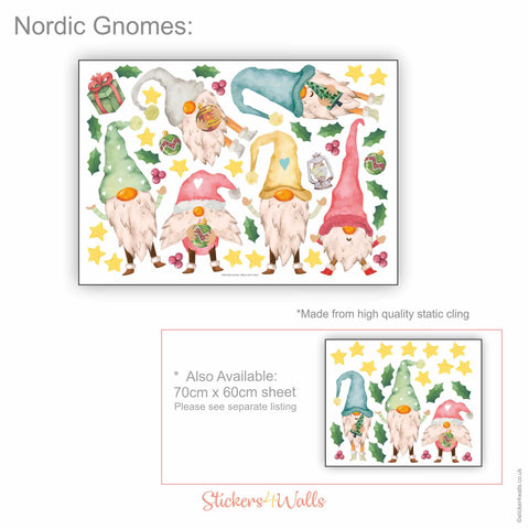 Reusable Nordic Gnome Window Decorations, Christmas Window Cling Decals