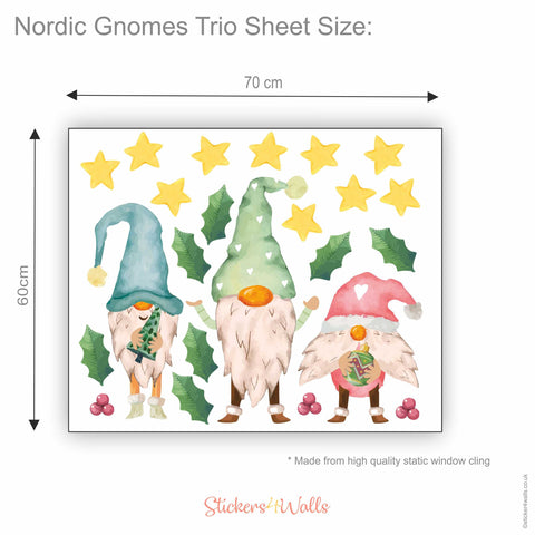 Reusable Large Nordic Gnome Trio Window Decorations, Christmas Window Cling Decals