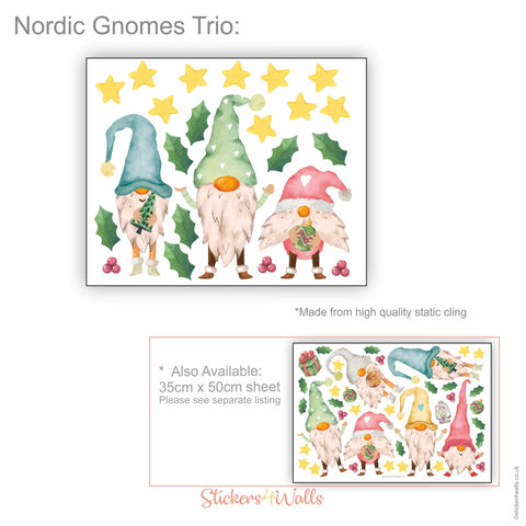 Reusable Large Nordic Gnome Trio Window Decorations, Christmas Window Cling Decals