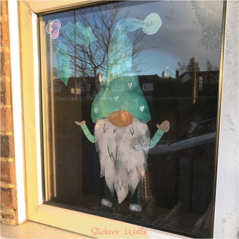 Reusable Large Nordic Gnome Trio Window Decorations, Christmas Window Cling Decals
