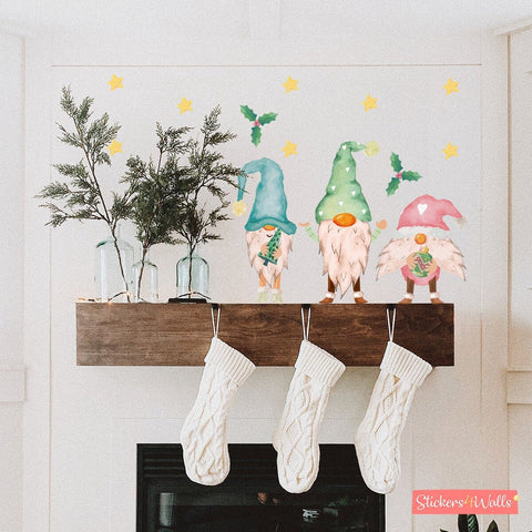 Reusable Large Nordic Gnome Trio Wall Stickers, Christmas Wall Decals